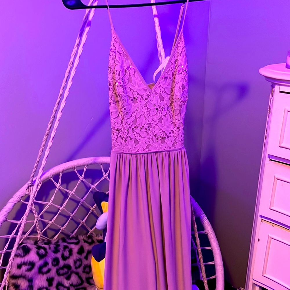 pretty pink lace top prom dress